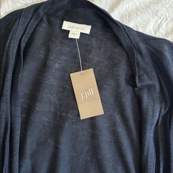 Never Worn J Jill Love Linen Navy Blue Open Front Drape Cardigan - Picture 2 of 6